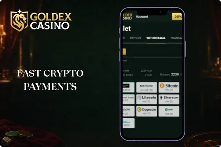 Cryptocurrency deposits and withdrawals at Goldex Casino
